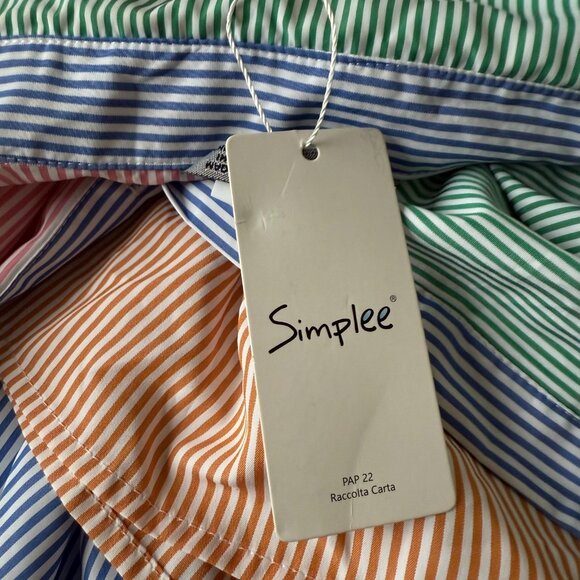 SimpleePlus Multicolor Striped Colorblock 1/2 Sleeve Button Down Shirt Dress 4XL - Picture 5 of 7
